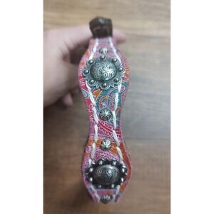 Weaver Leather Dog Collar 17" Pink Orange Teal Paisley Silver Details D4